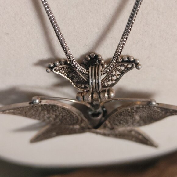 Filigree Butterfly Pendant Wheat Necklace Vintage Sterling Silver 925 From Turke - Picture 15 of 16